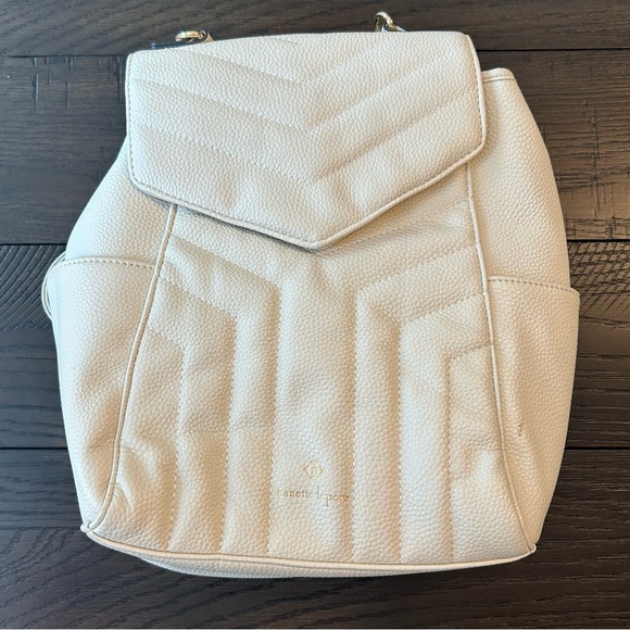 Nanette Lepore Faux Leather Quilted Small Backpack Purse Cream Travel School - Picture 2 of 12